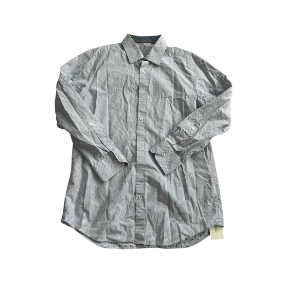 BUGATCHI Men's Blue Plaid Dot Button Down Shirt Size 16 1/2 - Picture 2 of 9